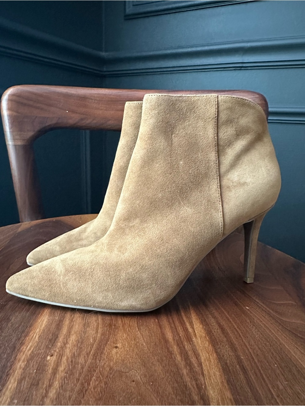 Nine West Tan Suede Pointed-Toe Stiletto Ankle Booties- 7.5